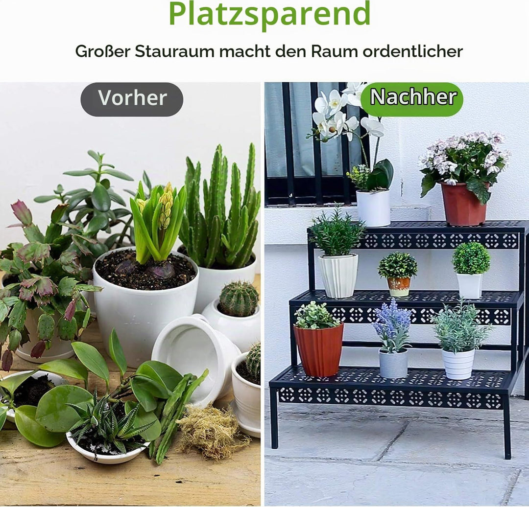 Blumenständer, Pflanzenregal aus Metall, 3 Stufen Pflanzenständer, Blumentreppe mit Grosser Kapazitä
