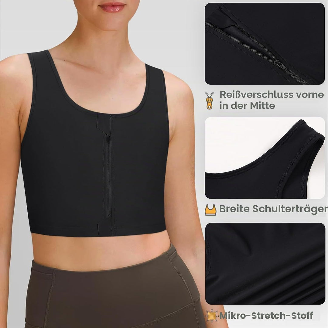 Trans Binder Transgender FTM Zip Up Atmungsaktives Halbes Brust Binder Schwarz XL, Schwarz XL