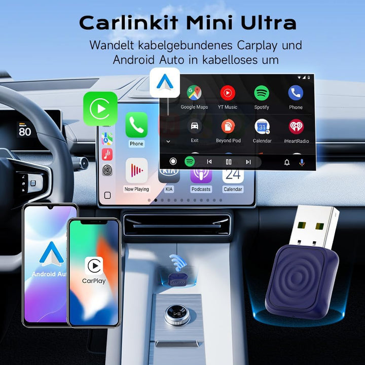 Carlinkit Mini Ultra Wireless CarPlay & Android Auto Adapter – Plug & Play-Dongle für iPhone & Andro