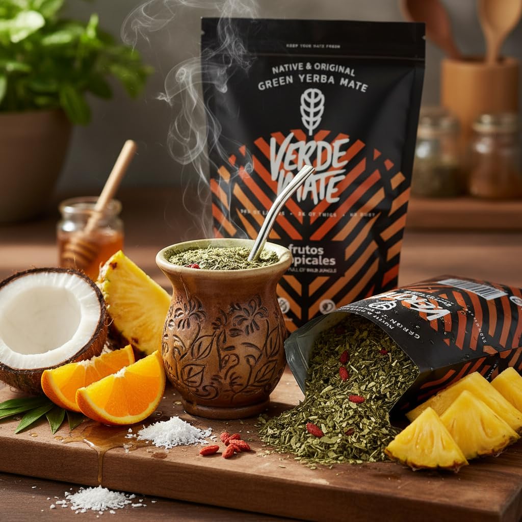 Mate Tee Verde Mate Frucht Set 1,5kg - Brasilien Yerba Mate - 5mm Grobe Blätter - Luftgetrocknet, St