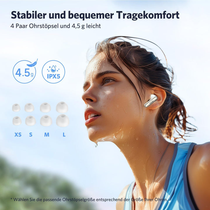 EarFun Air NC 2 Bluetooth Kopfhörer In Ear, Adaptives Hybride Aktives Noise Cancelling Kopfhörer, Hi