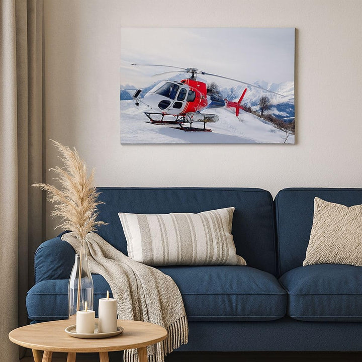 Bilder auf Leinwand 100x70cm Leinwandbild Hubschrauber Berge Gipfel Winter Gross Wanddeko Bild Schla