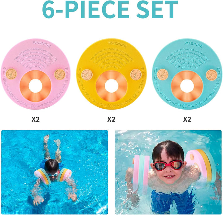 kaianda - Pack of 6 Swimming Sleeves, Swimming Armbands for Children, Swimming aid Swimming Discs, F