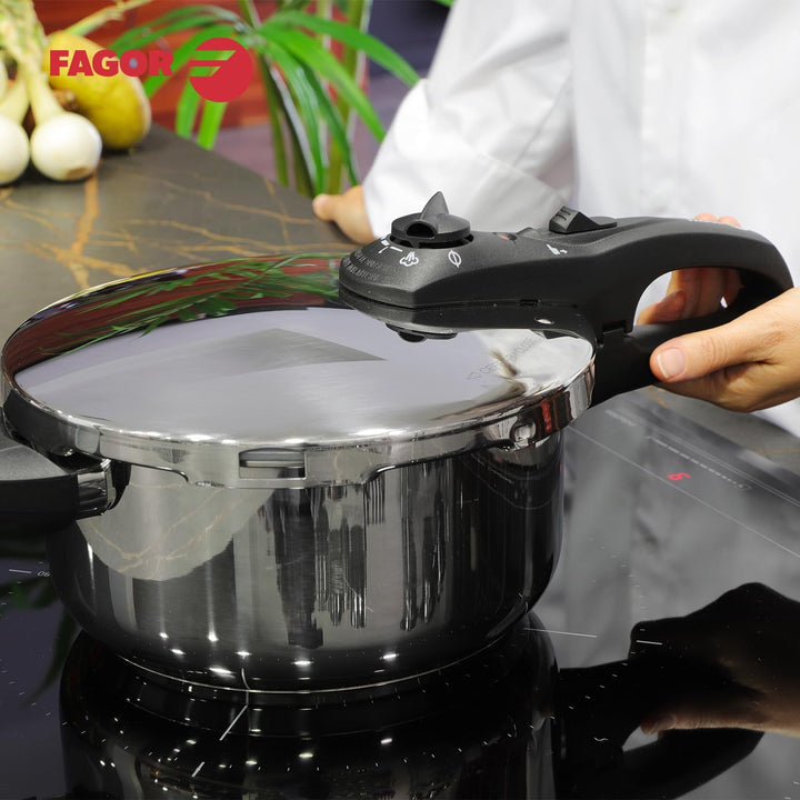 Fagor Duo Schnellkochtopf, Edelstahl, für alle Herdarten, vollständige Induktion, Boden IMPAKSTEEL,