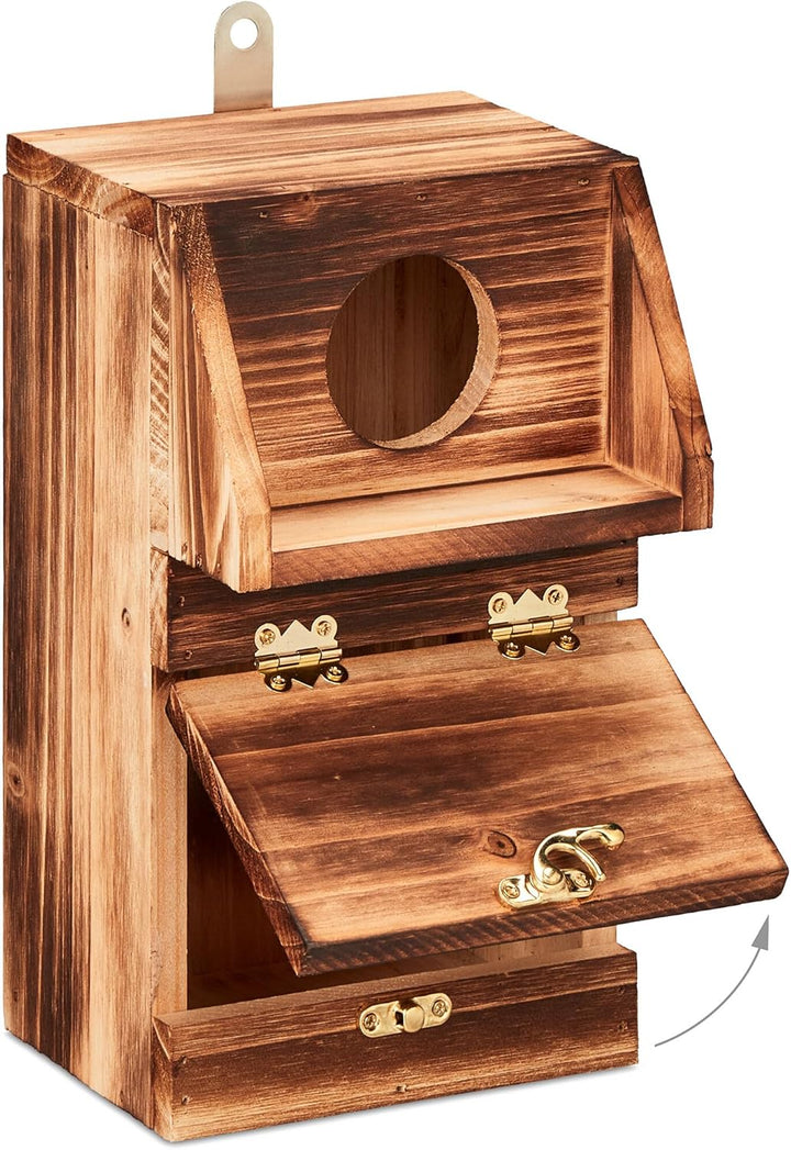 Relaxdays Nistkasten für Kohlmeise &amp; Gartenrotschwanz, mit Reinigungsklappe, Holz, Vogelnistkasten z
