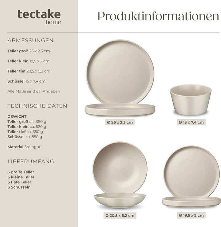 tectake® Küchenstarterset 6 Personen, Steingut Geschirr Set, Teller, 3 Pfannen, 2 Töpfe, rostfreies