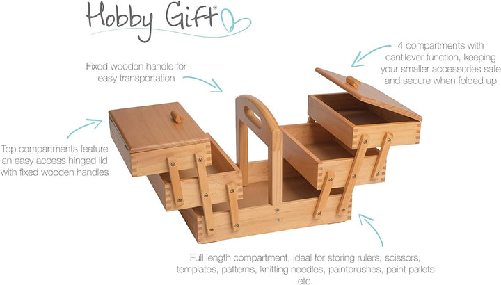 Hobby Gift GB8450 Holz Cantilever Sewing Hobby Craft Aufbewahrungsbox, 3-Stufen, 23 x 31 x 25.2cm, 3