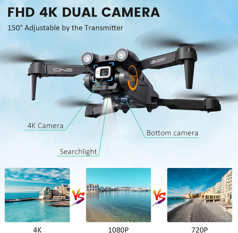 Mingfuxin Faltbare Drohne mit Kamera für Anfänger, RC Quadcopter Drohne mit App WIFI FPV Live-Video,