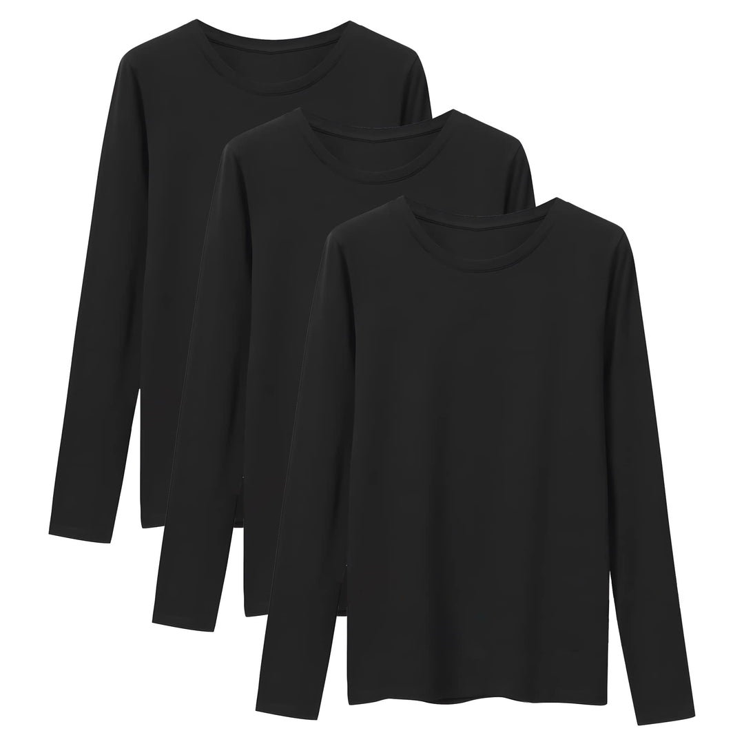 Langarmshirt Damen Basic Longsleeve Langarm-Shirt Oberteil Tops mit Stretch Baumwolle 3er Pack 6151,