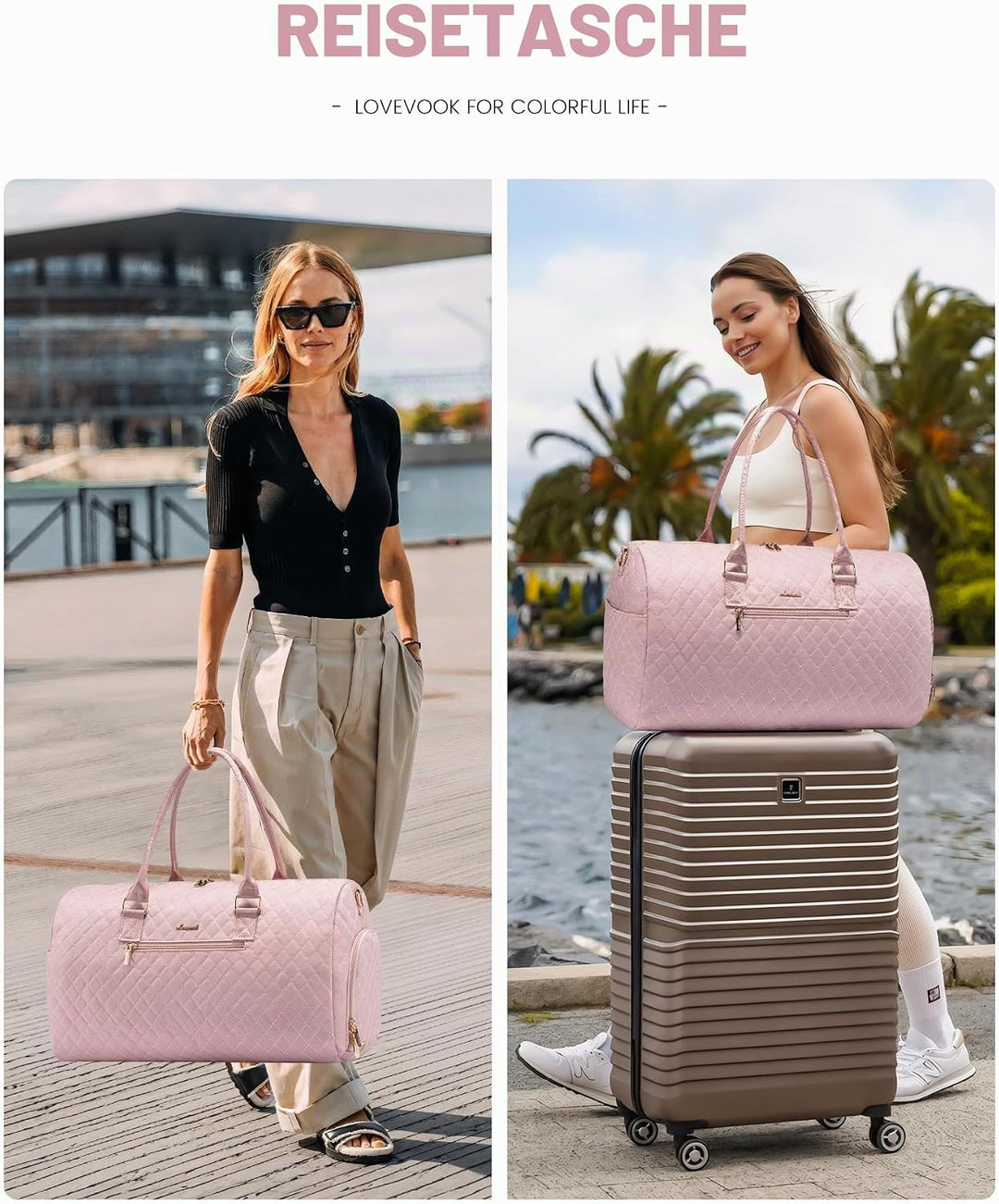 LOVEVOOK Reisetasche Sporttasche Damen, 45L Gross Weekender Travel Bag Kliniktasche Geburt mit Kultu