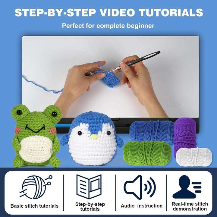 7CDXD Häkelset für Anfänger, DIY Häkelset, Häkeltier-Sets für Anfänger, mit Video-Tutorial, Häkel-St