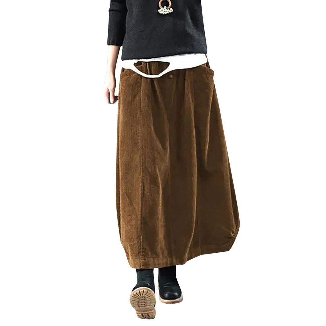 Generisch 2025 Damenrock Winter Cordrock Frauen Midi Lange Röcke Weibliche elastische Taille A-Linie