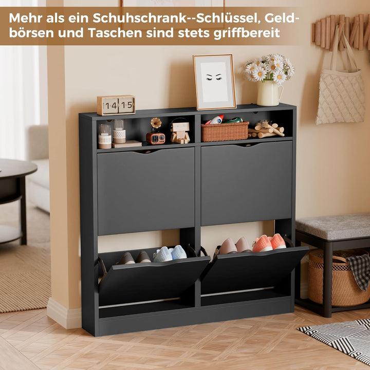 ELUCHANG Schuhschrank schmal mit 4 Klappen Platzsparender, Geschlossen Schuhregal Schuhkipper Schuhk