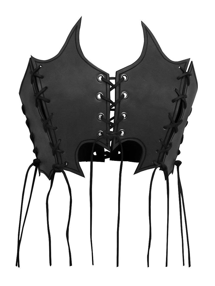 Andracor - Fantasy Brustplatte aus Leder für Frauen – Geflammtes Bustier aus Rüstleder mit Schnürung