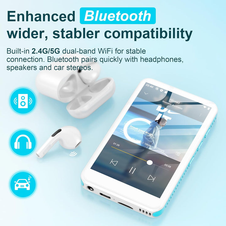 SWOFY 32GB MP3 Player mit Bluetooth und WLAN，D08 Android 13 MP3 Player, 4 Zoll Touchscreen, Bluetoot