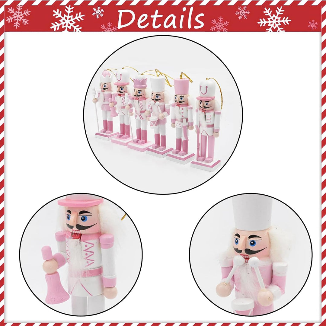 POPOYU Nussknacker Figuren Set Weihnachten 13cm,6 Stück Rosa Mini Weihnachts Nussknacker Soldaten Or