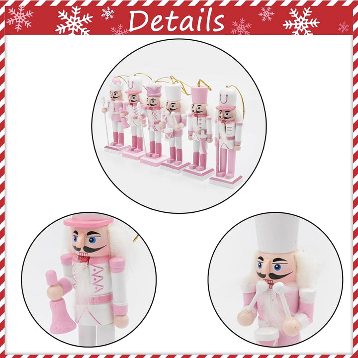 POPOYU Nussknacker Figuren Set Weihnachten 13cm,6 Stück Rosa Mini Weihnachts Nussknacker Soldaten Or