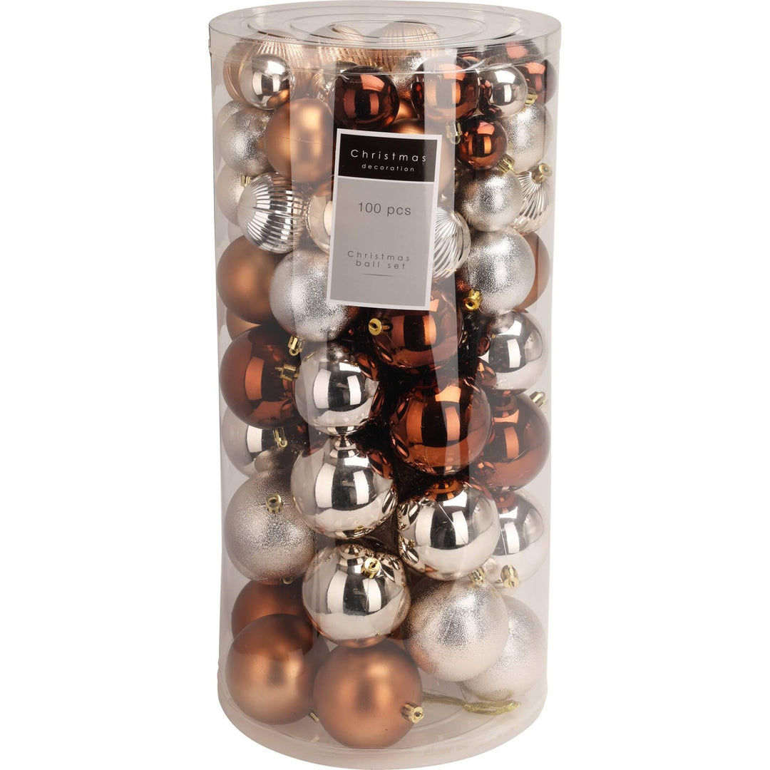 Well Home Christbaumkugel-Set, Bernstein, in PET-Röhre, 100 Stück, Verschiedene Designs und Ausführu