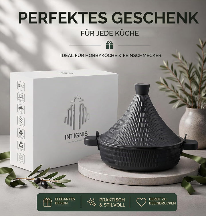 INTIGNIS Aluminium Tajine 28cm, Antihaft, Induktion &amp; Gas Herd geeignet, Deckel mit Selbstbastfunkti