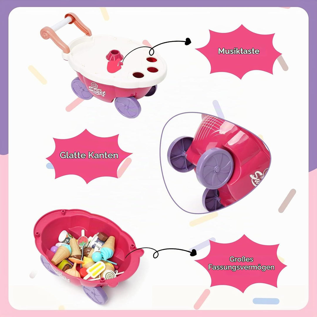 Eiscreme-Spielzeug 36 Stück Kinder Eiscreme Eisverkauf Spielset-Set Süssigkeitenwagen mit Süssigkeit