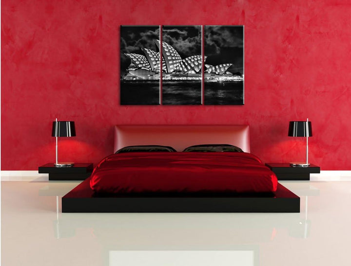 Pixxprint Sydney Opera House bei Nacht als Leinwandbild/Grösse: 3 Teilig (120x80) cm/Wandbild/Kunstd