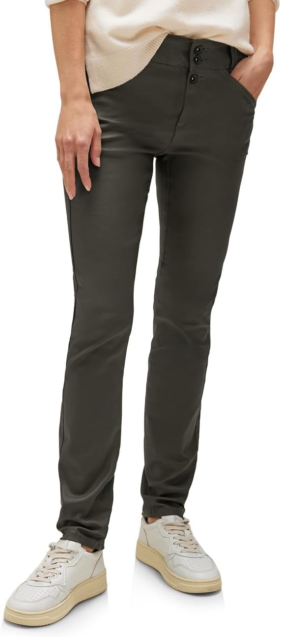 Street One Damen Hose Slim Coating 34W / 30L Woods Green, 34W / 30L Woods Green
