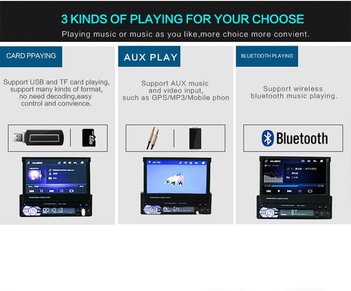 CAMECHO Autoradio Bluetooth 1 Din 7 Zoll Motorisierte Ausfahrbarem Display, Autoradio mit Bildschirm