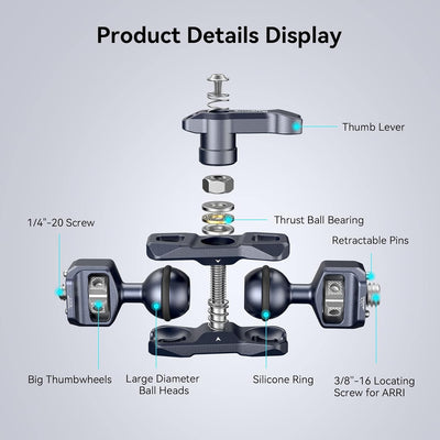 SmallRig Articulating Magic Arm mit 3/8"-16 Locating Pins für ARRI und 1/4"-20 Schraube (mit einzieh