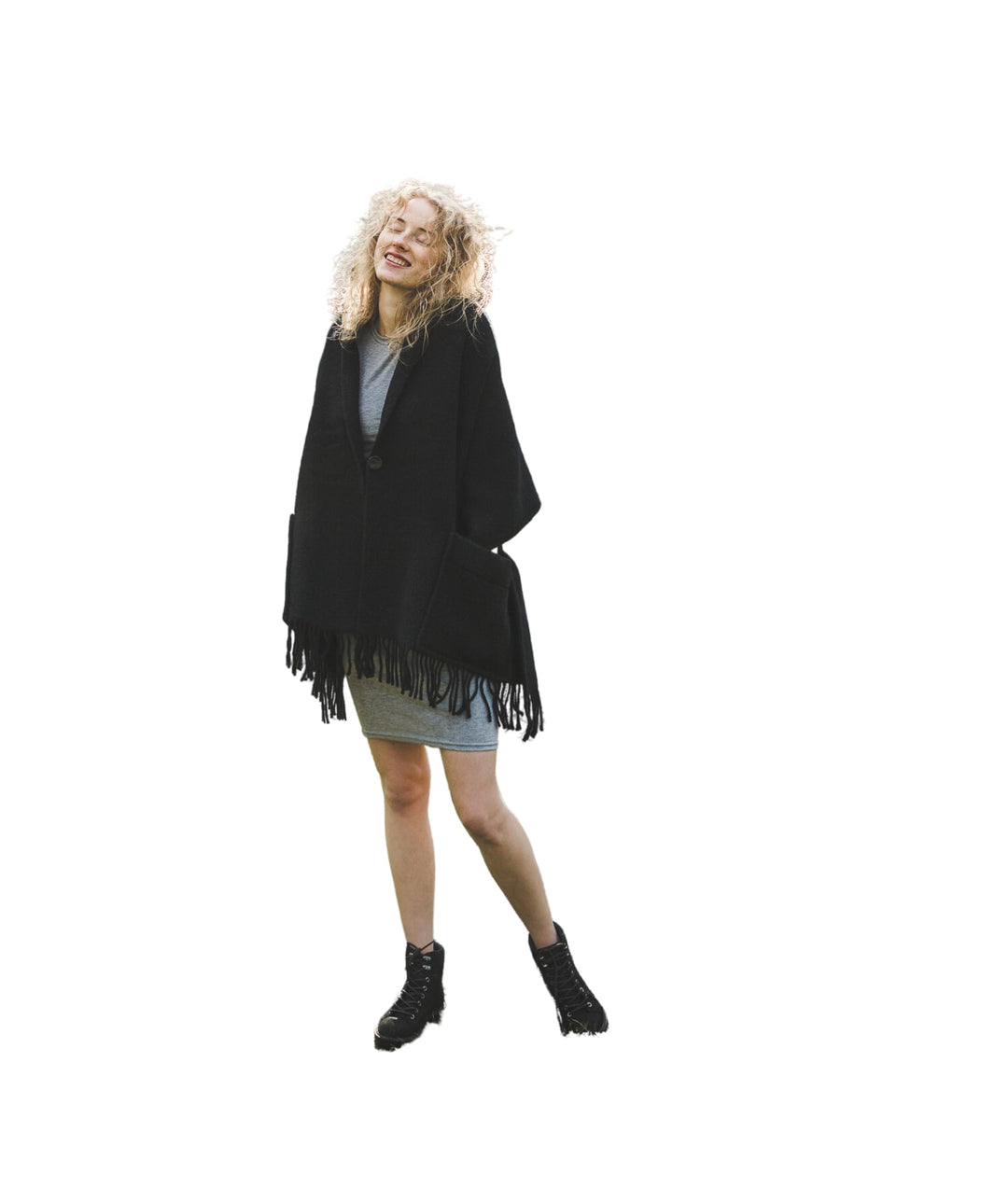 Damen Schal Schultertuch aus 100% Wolle mit Taschen - Poncho Stola 65x180cm + Fransen Tuch &amp; Umschla