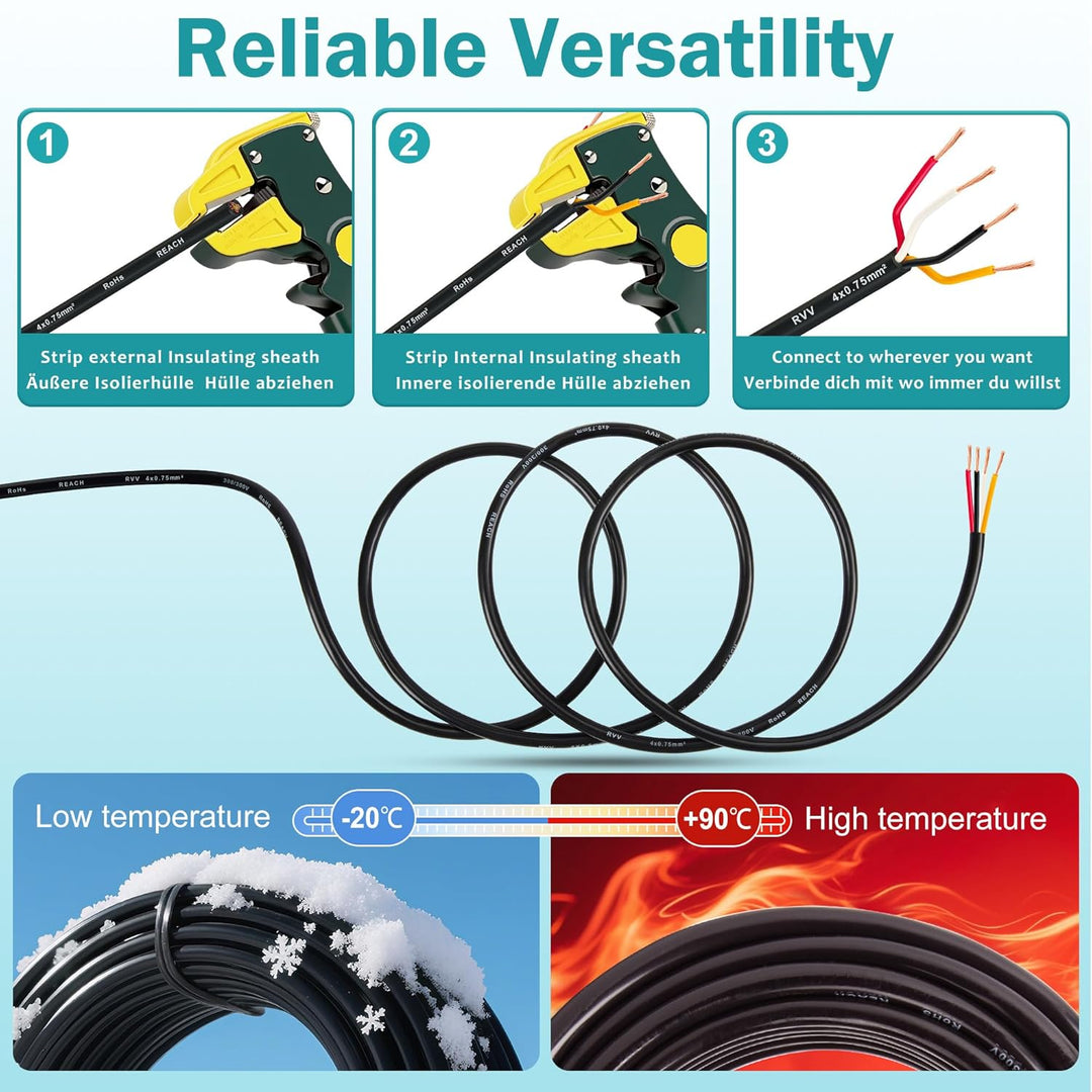 4-adriges Kabel LED-Rücklichter Verkabelungkabel für Anhänger 4x0,75mm² - 10M FLRYY Fahrzeugleitung