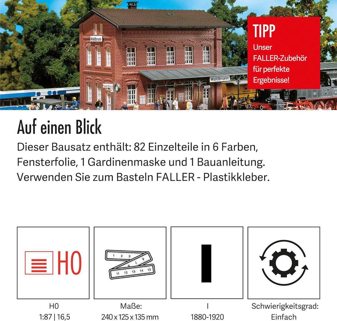 FALLER Bahnhof Waldbrunn Modellbausatz mit 82 Einzelteilen 240 x 125 x 135 mm I Modelleisenbahn Zube
