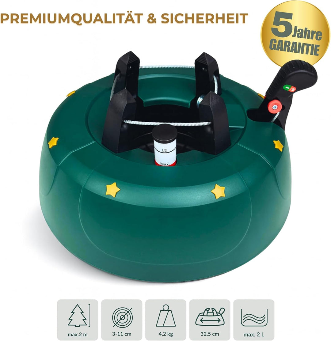 Stabiler Christbaumständer für Baumhöhe bis 2m, mit Fusspedal und Einseiltechnik, inkl. 2L Wassertan