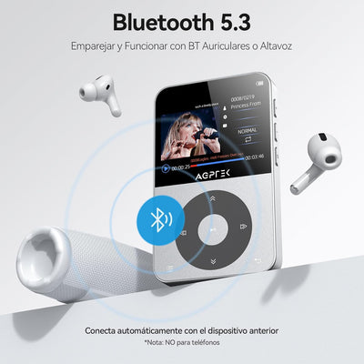 AGPTEK 64GB MP3 Player Bluetooth 5.3, mit 2,3 Zoll TFT horizontalem Farbbildschirm, MP3 Player mit K