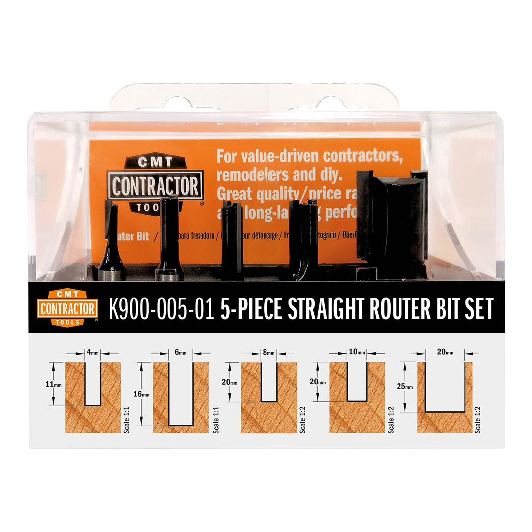 CMT ORANGE TOOLS K900-005-01 Set mit 5 geraden Schneidfräsen HW Z2 S=8 D=4/6/8/10/20 DX