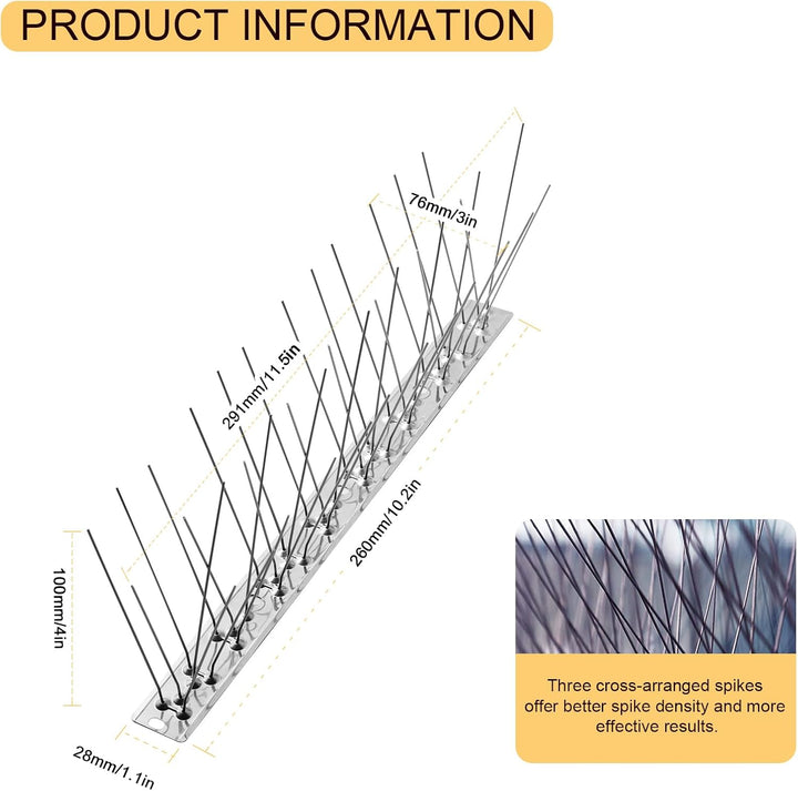OFFO Vogelabwehr Spikes vormontiert für Dach und Fenster, langlebige Taubenabwehr Spikes für Krähen,