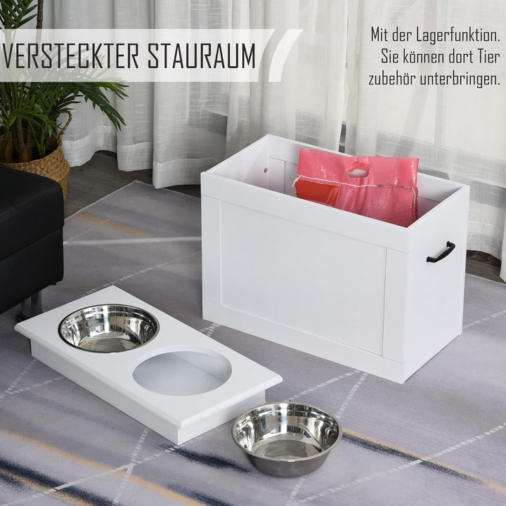 PawHut Hunde Fressnapf mit Staumraum 2 Näpfen Futterstation Edelstahlnapf Katzenapf Edelstahl Weiss