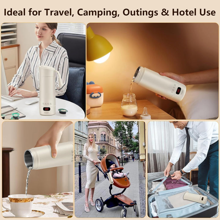 Elektrischer Reisewasserkocher Klein 400ML, Kleiner Wasserkocher Reise Schnelles Kochwasser mit Temp