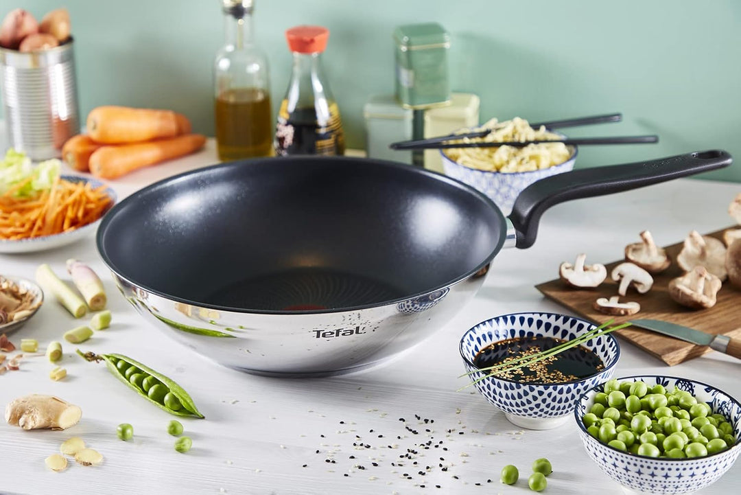 Tefal Primary Wokpfanne 28 cm, Edelstahl mit Antihaftbeschichtung Wok Antihaftbeschichtung 28 cm, Wo