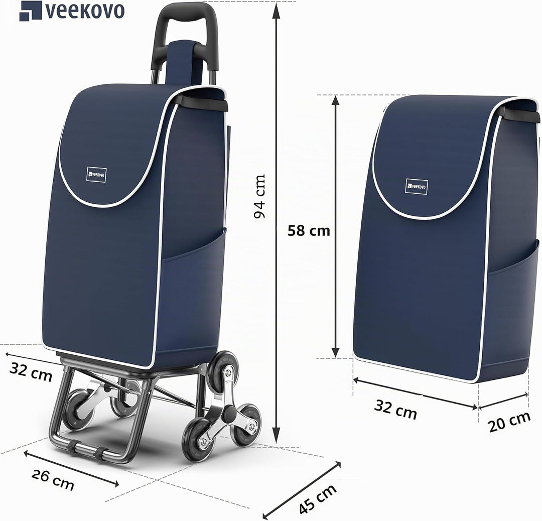 Einkaufswagen Klappbar 56L, Einkaufstrolley Treppensteiger, Trolly Einkaufswagen Klappbar, Hackenpor