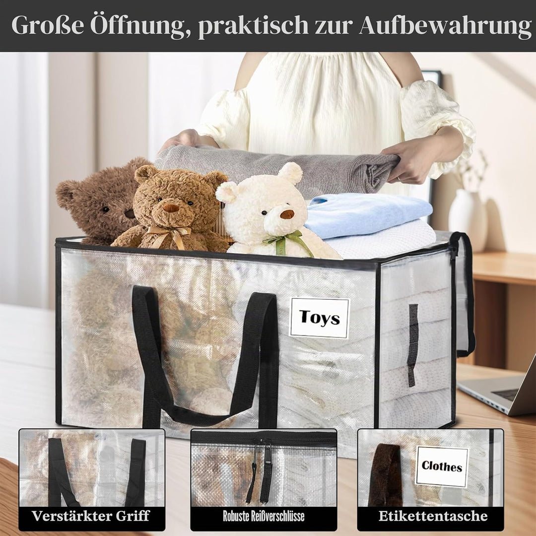 Withosent 100L Aufbewahrungstasche Gross Gewebt, 4er Wasserdicht Umzugstaschen mit Reissverschluss u