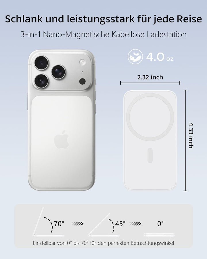 Ladestation Apple Watch und iPhone, Magnetische 3 in 1 Ladestation für iPhone 17/16/15/14/13/12 Seri