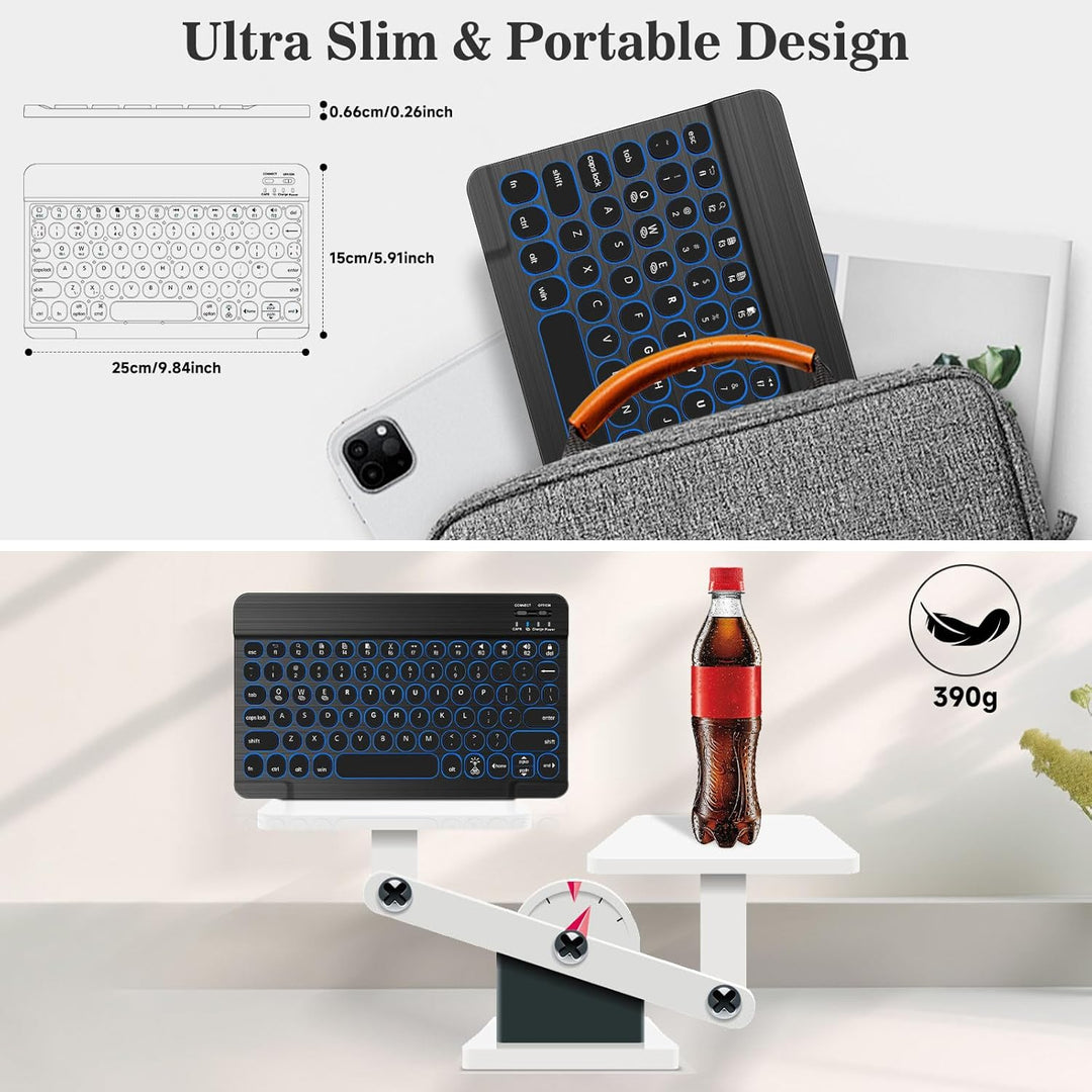 HUOBAO Kabellose Bluetooth-Tastatur, Multi-Geräte-Tastatur mit Hintergrundbeleuchtung für iPad, iPho