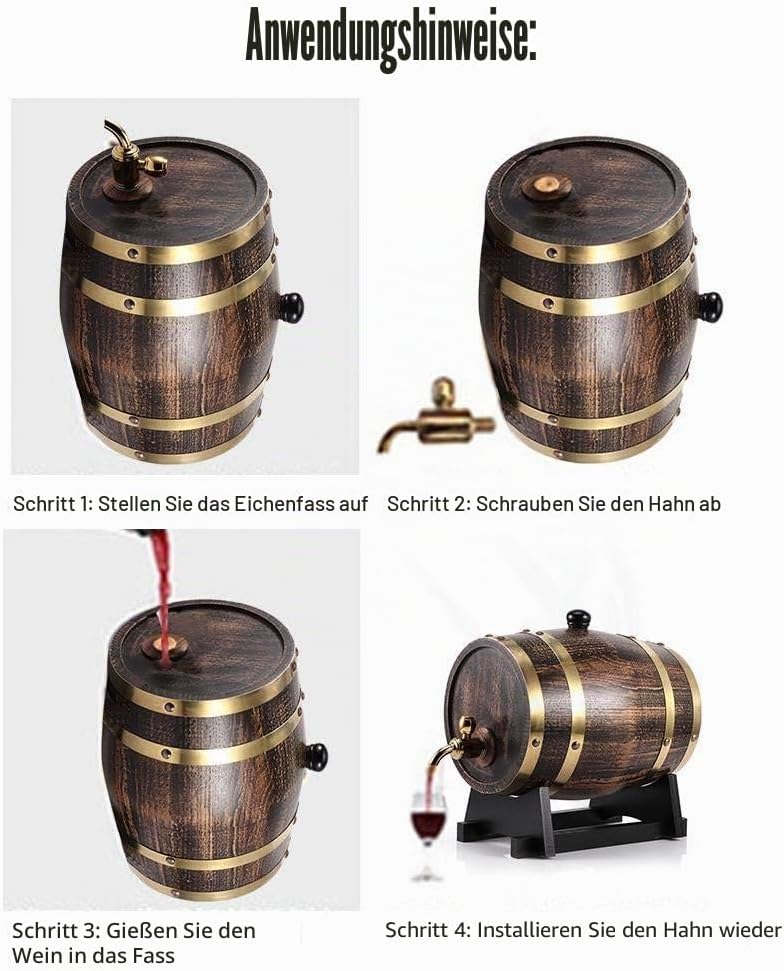 3L Weinfass Fass Wein Eichenfass 30 x 19 x 25 cm Retro Style Eiche Wein Holzfass mit Bock Stopfen Za