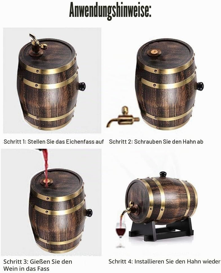 3L Weinfass Fass Wein Eichenfass 30 x 19 x 25 cm Retro Style Eiche Wein Holzfass mit Bock Stopfen Za