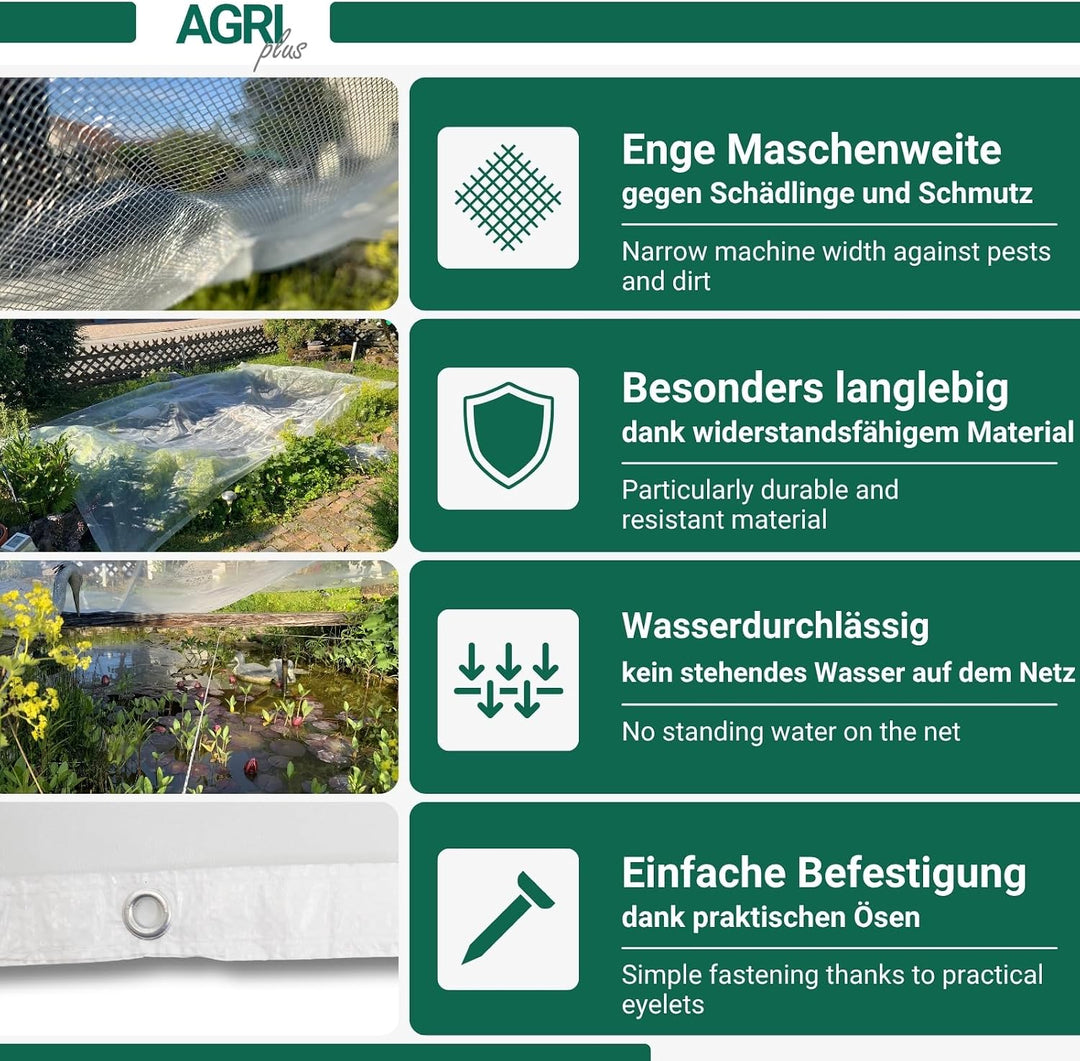 AGRI plus Teichnetz mit Ösen I 2 x 5 m I verschiedene Masse I Engmaschiges Netz 0,8 x 0,8 mm I Teich