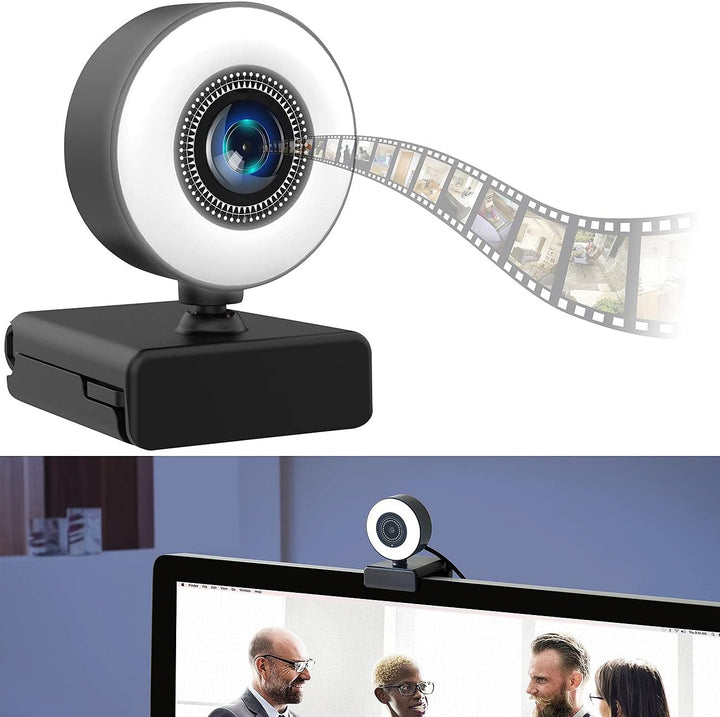 Somikon Webcam mit Licht: Full-HD-USB-Webcam mit LED-Ringlicht, Autofokus, Dual-Mikrofon, H.264 (Kam
