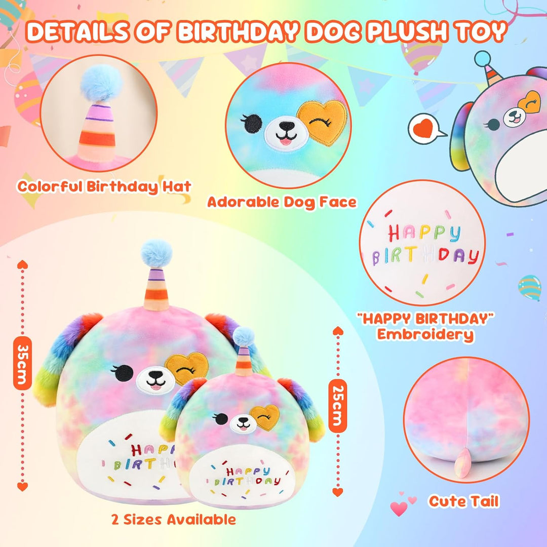 SQEQE Happy Birthday Stuffed Animal Rainbow Dog Soft Toys Cute Plush Pillow Unicorn Dog Plush Toy fo