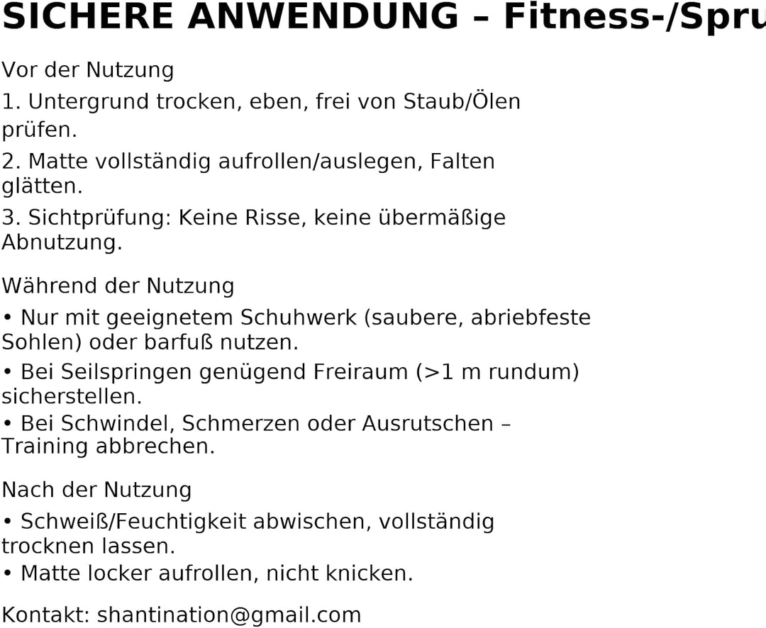 SHANTI NATION - Cardio Mat 95 - kompakte Fitnessmatte (95 x 95 cm) - inkl Tragegurt - ideal zum Seil