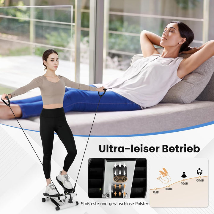 GOPLUS Mini-Stepper, Fitness-Stepper mit Widerstandsbändern, rutschfeste Pedale, hometrainer, Swings