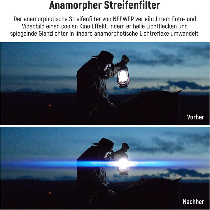 NEEWER 49mm Blue Streak Anamorphic Filter optisches HD Glas, um 360 ° drehbarer Anamorpher Streulich